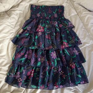 Y2K Navy Purple Floral Paisley Layered Tiered Ruffle Dress from American Eagle